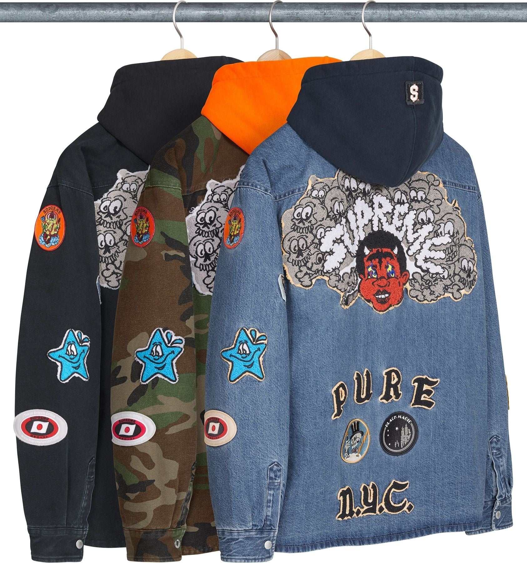 Patches Hooded Zip Up Shirt